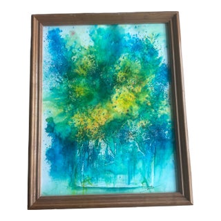 “Verdant Bloom” Framed Original Abstract Botanical Watercolor by Nancy Smith For Sale