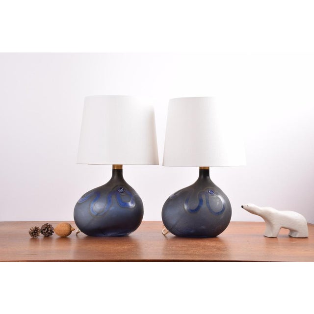 Danish Modern Blue Glass Table Lamps by Michael Bang for Holmegaard, 1970s, Set of 2 For Sale - Image 3 of 16