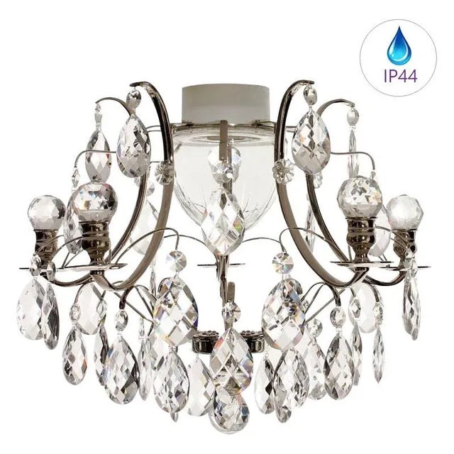 Traditional Nickel Bathroom Chandelier With Almond Crystals and Orbs For Sale - Image 3 of 10