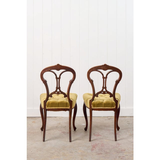 19th Century Pair of Antique Carved Chairs With Velvet Tufted Upholstered Seats For Sale - Image 5 of 11