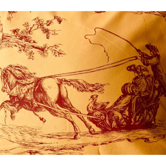 Toile De Jouy Throw Pillow Cover, Hivers Pattern, Red and Gold, 20-Inch Square For Sale - Image 10 of 12
