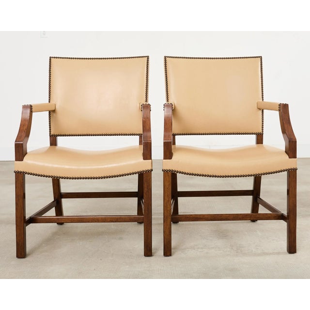 Rose Tarlow Set Eight Rose Tarlow Walnut Leather Glenna Dining Chairs For Sale - Image 4 of 18