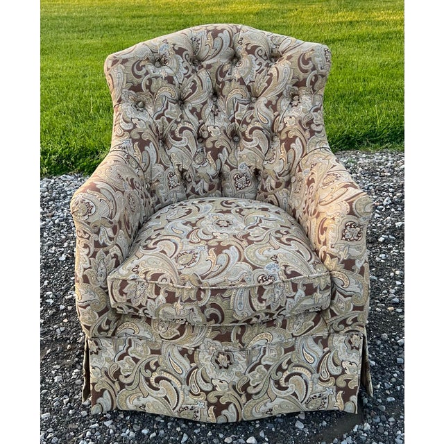 Contemporary Schnadig Paisley Tufted Lounge Chairs - a Pair For Sale - Image 3 of 12