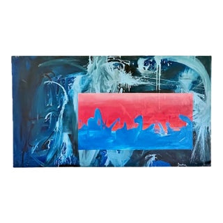 Vintage Large Signed "Engulfed Ocean Sunset" Abstract Painting For Sale