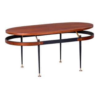 Vintage Coffee Table by Silvio Cavatorta With Floating Wood Top and Brass Feet For Sale