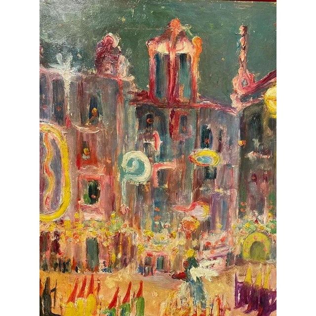 Swiss Artist, Celebration Scene in the Square, 20th Century, Oil Painting For Sale - Image 3 of 8
