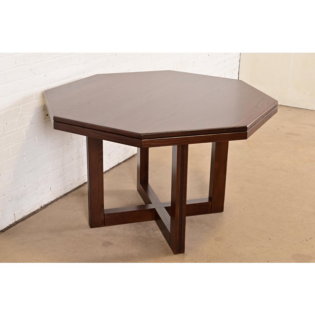 Mid-Century Modern Frank Lloyd Wright Style Mid-Century Modern Oak X-Base Dining Table, Newly Refinished For Sale - Image 3 of 12