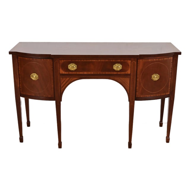 1980s Baker Furniture Federal Inlaid Mahogany Sideboard Credenza, Newly Refinished For Sale