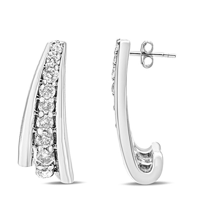 Contemporary .925 Sterling Silver 0.50 Cttw Round Diamond Graduated Huggie Stud Earrings (I-J Color, I2-I3 Clarity) For Sale - Image 3 of 5