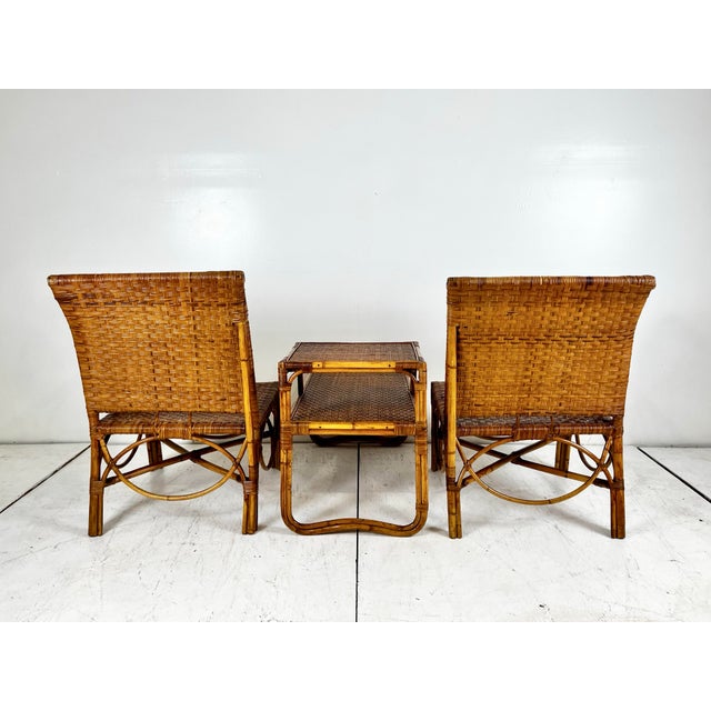 Vintage Rattan Caning Sectional Chairs and Side Table- 3 Piece Set For Sale - Image 11 of 11