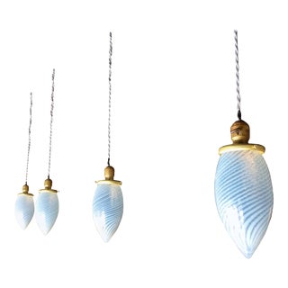 Set of Four Blue Swirl Teardrop Blown Glass Pendant Lights For Sale