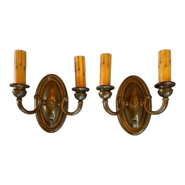 Pair of Brass Double Wall Sconces Circa 1920’s For Sale
