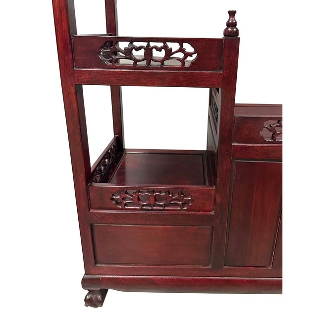 Vintage Chinese Intricate Carved Hardwood Curio Cabinet, Display Shelve For Sale - Image 12 of 12