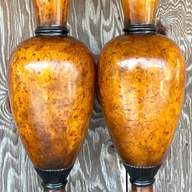 Vintage Late 20th Century Boho Burl Wood Urn Lamps - a Pair For Sale - Image 14 of 15