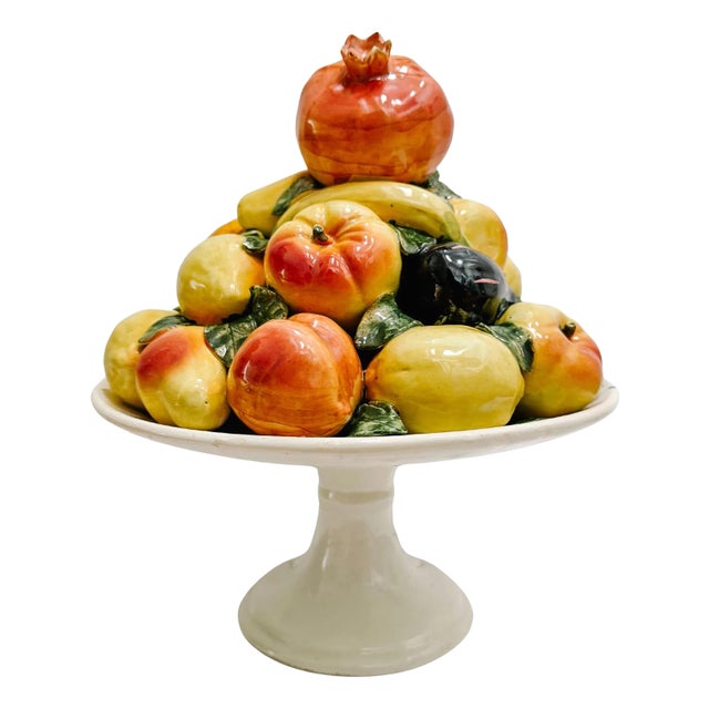 Large Spanish Faience Mixed Fruit Topiary Centerpiece on Pedestal For Sale