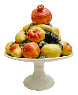 Large Spanish Faience Mixed Fruit Topiary Centerpiece on Pedestal