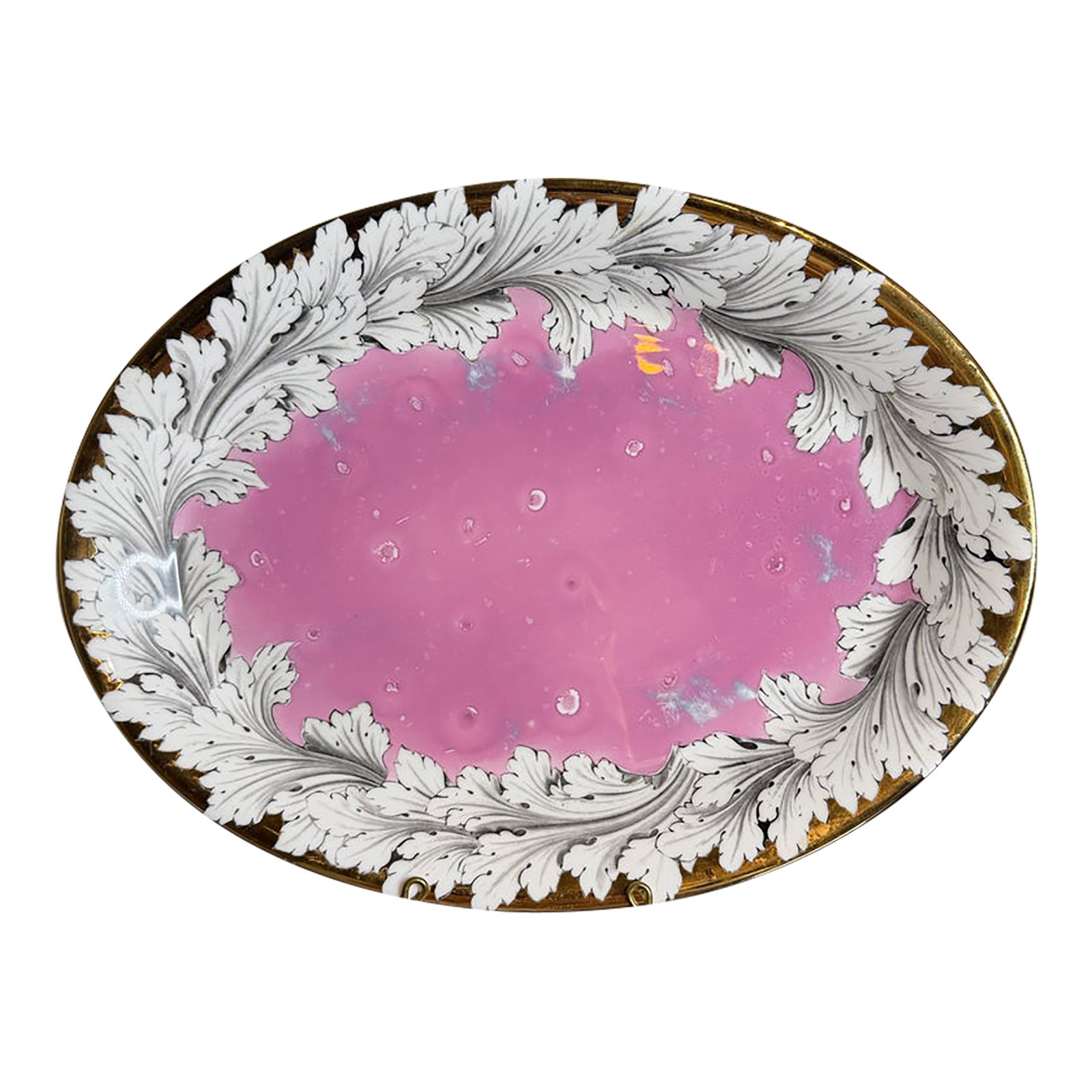Vintage Fornasetti Style Pink Splash Luster Platter | Chairish