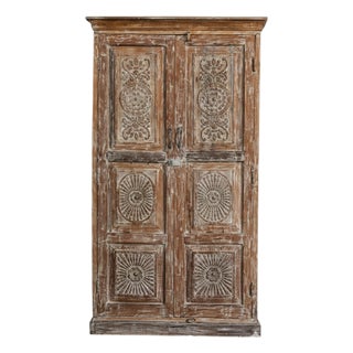 Antique Brass-Studded Wardrobe Armoire | Heritage Revival Handcrafted Cabinet 80x45 For Sale