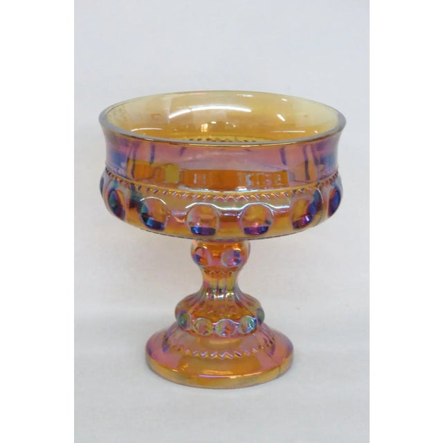 Kings Crown Thumbprint Indiana Carnival Glass Amber Compote Candy Dish For Sale - Image 10 of 11