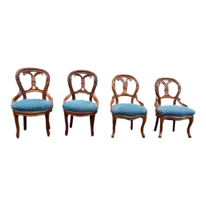 19th Century Antique Victorian Carved Mahogany Balloon Dining Chairs - Set of 4