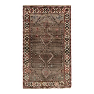 Vintage Gabbeh Persian Rug in Beige-Brown With Geometric Medallion - Rug & Kilim For Sale
