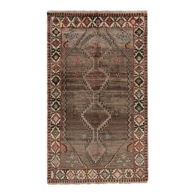 Vintage Gabbeh Persian Rug in Beige-Brown With Geometric Medallion - Rug & Kilim For Sale