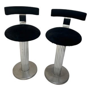1980s Design for Leisure Black Suede Barstool Set (2) For Sale