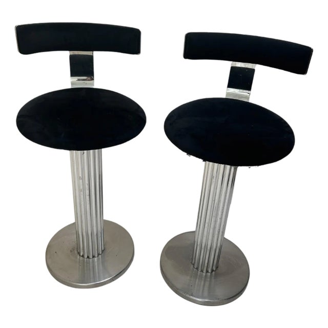 1980s Design for Leisure Black Suede Barstool Set (2) For Sale