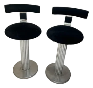 1980s Design for Leisure Black Suede Barstool Set (2)