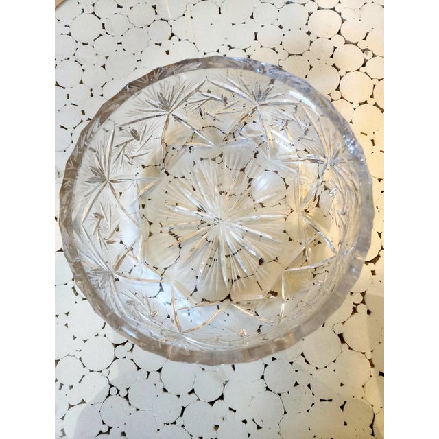 Glass Vintage Crystal Cut Round Bowl For Sale - Image 7 of 12