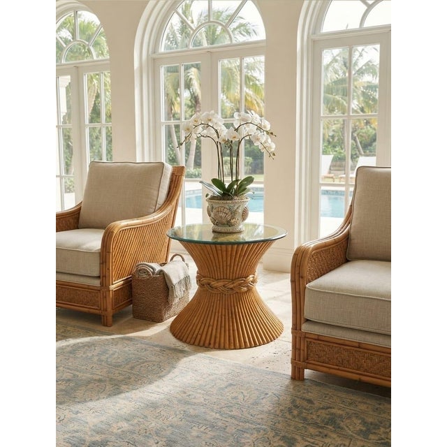2000 - 2009 Vintage Gabriella Crespi Style Pencil Reed & Rattan Hourglass Side Table For Sale - Image 5 of 11