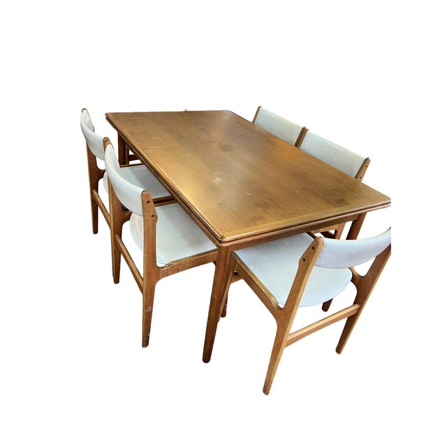 Scandinavian Teak Draw Leaf Dining Table and 6 Chairs Table is 55" length x 35" wide and each leaf is 20.5" making full...