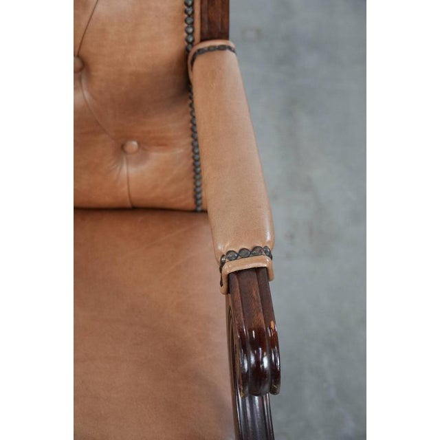 Brown English-Style Chesterfield Swivel Office Chair in Cowhide and Wood For Sale - Image 8 of 18