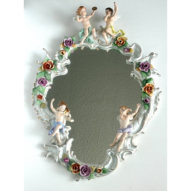 Baroque Style Putti Porcelain Mirror from PMP Plaue Schierholz, 1950s For Sale - Image 4 of 10