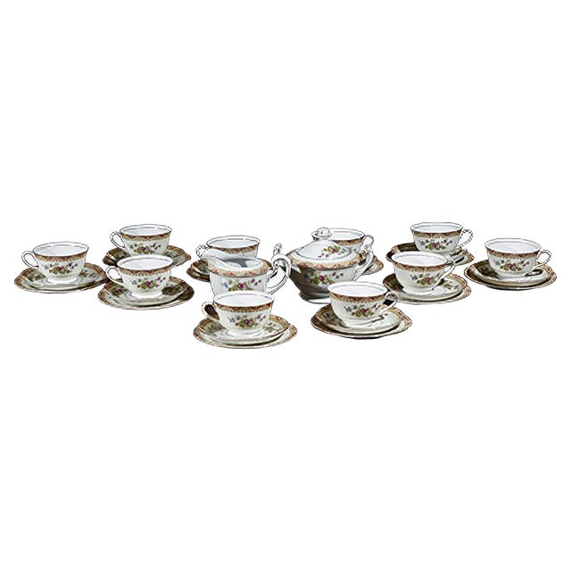 10-Person Tea Service Including Cups with Saucers, Milk Jugs and Sugar Bowls from HHP, Japan, 1950s, Set of 32 For Sale