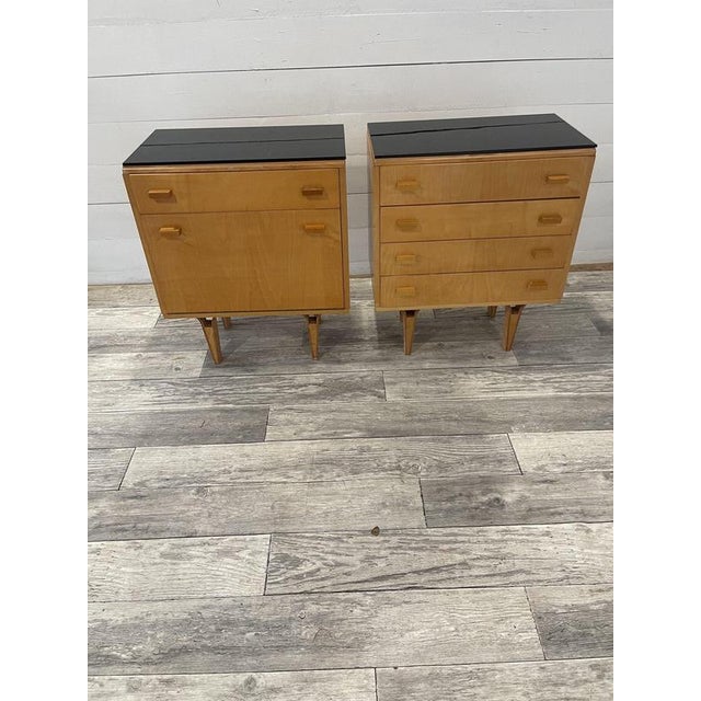 A- 375 vintage night-stands with original black opaline glass by novy domov +- 1965 in superb original condition with...