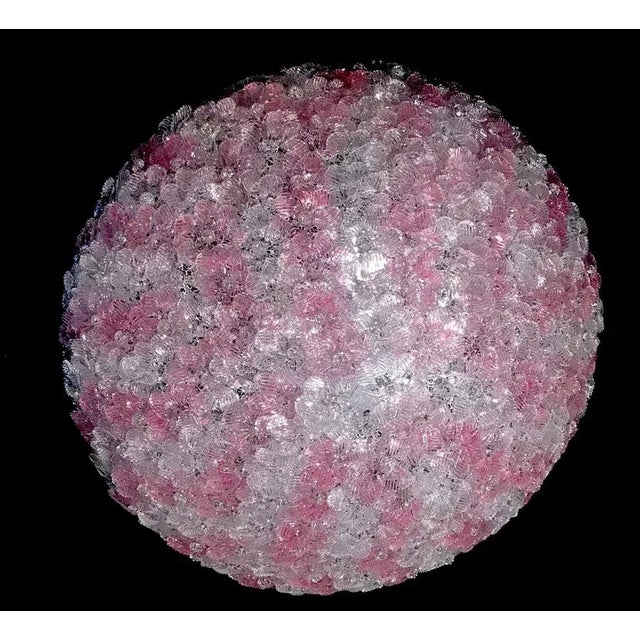 Pink and Ice Murano Glass Flowers Basket Ceiling Light by Barovier & Toso For Sale - Image 9 of 14