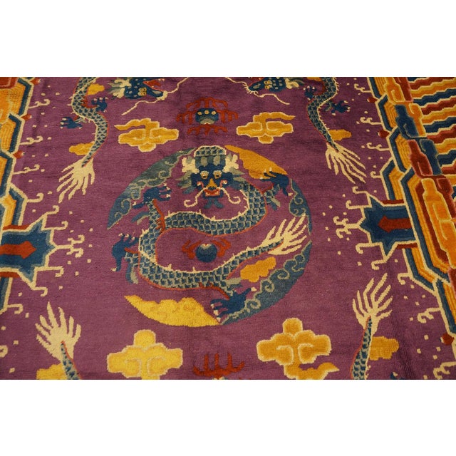 Chinese Charming Violet and Yellow Color With Dragon Design Antique Chinese Ningxia Rug For Sale - Image 3 of 11