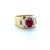 This beautifully unique cocktail ring boasts a bright oval mixed cut Burma ruby measuring 8.69 x 7.05 mm and weighing...