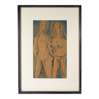 Abstract Watercolor Painting of Nude Figures For Sale