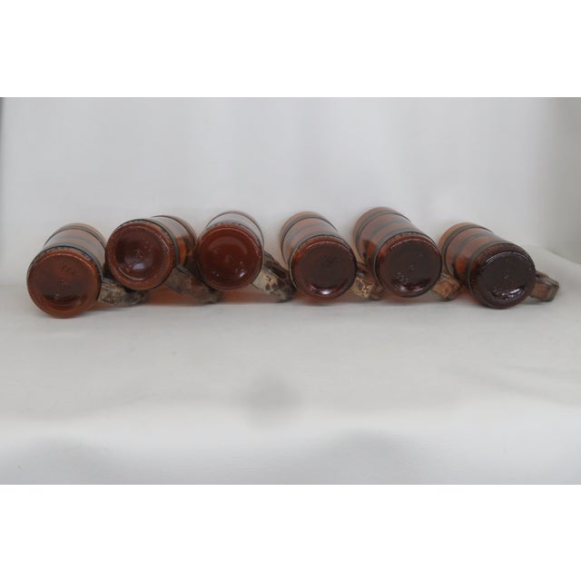 Amber Brown Glass With Wood Handle Beer Mug Set of Six 4661b For Sale - Image 11 of 18
