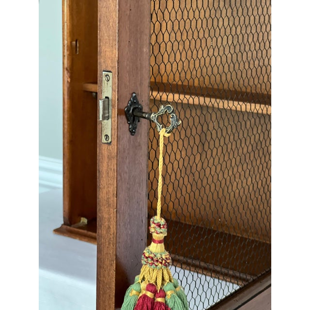 Italian Arch Top Hanging Wood Display Cabinet With Chicken Wire Door and Key, 20th C. For Sale - Image 9 of 16