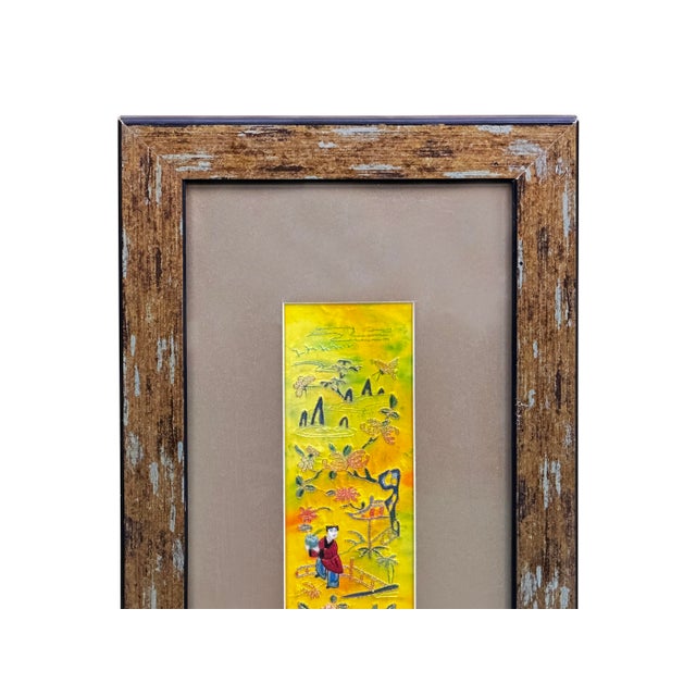 Vintage Yellow Scenery Embroidered Rectangular Framed Wall Art B For Sale - Image 4 of 14