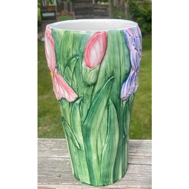 Italian Majolica Iris Vase For Sale - Image 4 of 7
