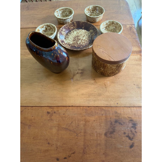 7 Pieces of Mid 19th Century Bennington Brown/Yellow Glaze Spongeware For Sale - Image 10 of 12