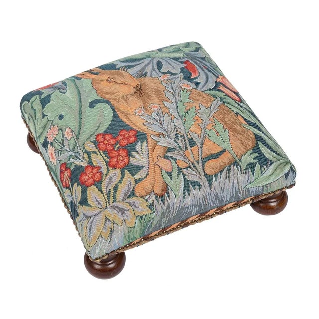 English English Traditional Morris Hare Right Tapestry Footstool For Sale - Image 3 of 3