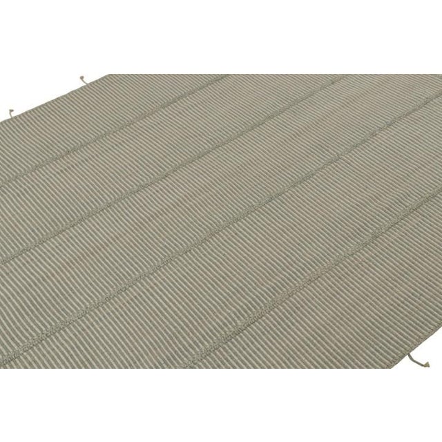 Rug & Kilim Rug & Kilim’s Modern Kilim in Gray With Stripes & Beige-Blue Accents For Sale - Image 4 of 7