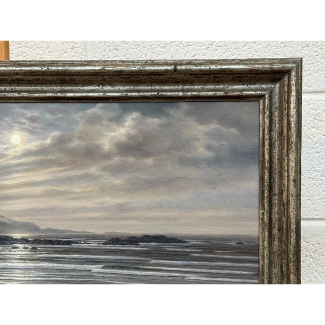 Realism Beach Seascape Painting of the Devon Coastline at Sunrise on South Coast of England 1990 Circa For Sale - Image 3 of 14