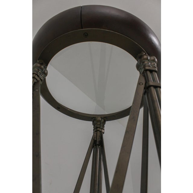 Leather Wrapped Studded Glass Top Pedestal Table For Sale - Image 10 of 11