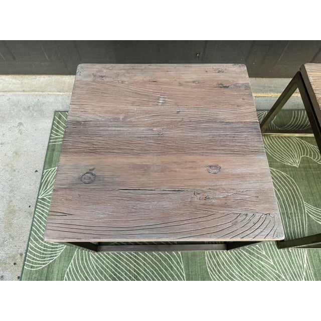 2010s Mitchell Gold + Bob Williams Industrial Wood & Metal Side Tables For Sale - Image 5 of 7